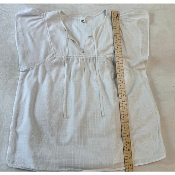 Gap Womens White Shirt Cap Flutter Sleeve Top Cotton Boho Blouse Size M Tall - Picture 6 of 6